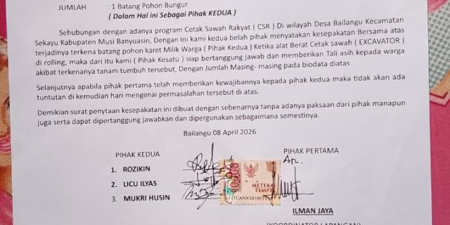 Program Cetak Sawah Diduga Rusak Pohon Karet Bailangu