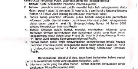 DIDUGA DINAS LH TUTUP AKSES INFORMASI PUBLIK